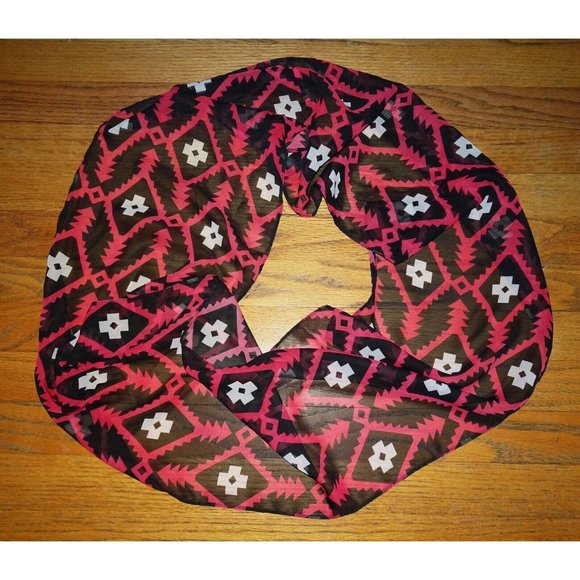 Vintage Black & Pink Southwest Motif Infinity Scarf semi sheer head wrap - Picture 10 of 14